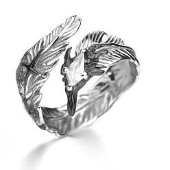 Серебро Открытые кольца-манжеты из латуни и кубического циркония, перо, серебряные, внутренний диаметр: 15~20 мм