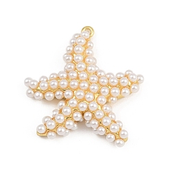 Настоящее золото 18K Подвески из искусственного жемчуга в форме морской звезды из латуни и АБС-пластика, стойки покрытие, долговечный, без кадмия и без свинца, реальный 18 k позолоченный, 33x32x7 мм, отверстие : 1.5 мм