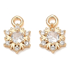 Real 18K Gold Plated Brass Micro Pave Clear Cubic Zirconia Charms, Snowflake Charms, Real 18K Gold Plated, 10x6.5x3mm, Hole: 1.4mm