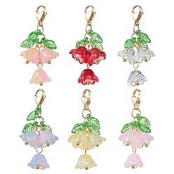 Mixed Color Glass & Acrylic Pendant Decorations, with 304 Stainless Steel Lobster Claw Clasps, Flower, Mixed Color, 43~45mm