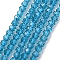 Небесно-голубой Стеклянные бусины с гальваническим покрытием , гальваническое покрытие, граненые, счеты, голубой, 2x1.5~1.6 мм, отверстие : 0.8 мм, около 235 шт / нитка, 14.17 дюйм (36 см)