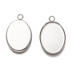 Stainless Steel Color Non-Tarnish 304 Stainless Steel Pendant Cabochon Settings, Plain Edge Bezel Cups, Oval, Stainless Steel Color, Tray: 20x15mm, 24.5x16x1.3mm, Hole: 2.5mm