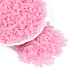 Rose Chaud Perles de rocaille en verre transparent dépoli fgb, rondelle, facette, trou rond, teint et cœur, rose chaud, 4~4.5x3~3.5mm, Trou: 1.4~1.5mm, environ 6430 pcs / livre