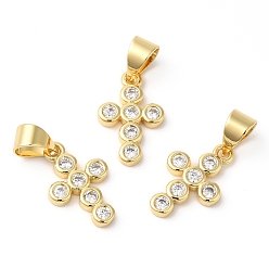 Настоящее золото 18K Стойка металлическая латунная микропрофилированная кубическая циркония подвески, долговечный, без свинца и без кадмия, крестик, реальный 18 k позолоченный, 14x9x2 мм, отверстие : 5x4 мм