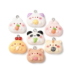 (52) Непрозрачная лаванда Подвески из непрозрачной смолы в виде животных, с железной платиной петлей, разнообразные, разноцветные, 20~23x21~22x9~10 мм, отверстие : 2 мм