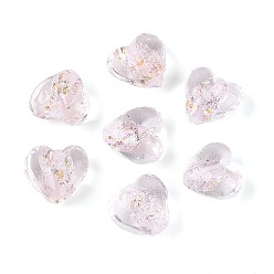 Розовый Handmade стеклянные бусины фольги, сердце, туманная роза, 11~12x12~13x8~8.5 мм, отверстие : 1~1.6 мм