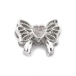 Платина Латунные микро проложить кубического циркония бусы, без кадмия, без никеля и без свинца, бантом, платина, 8.5x11x5 мм, отверстие : 1.6 мм