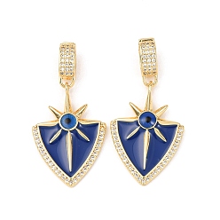 Темно-Синий Кулоны с эмалью из латуни с прозрачным кубическим цирконием, Щит с звездой, золотые, темно-синий, 29x19.5x4.5 мм, отверстие : 6x4 мм