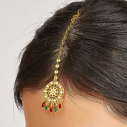 Золотой Медные заколки для волос индийские цепочки на лоб, плоско-круглые, свадебное украшение для головы из кубического циркония, золотые, 127x22 мм