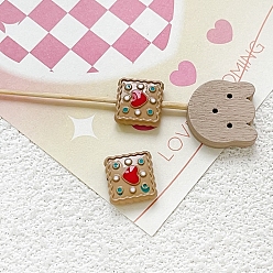 Перу Эмалированные бусины из сплава ко Дню святого Валентина, квадрат с сердцем, Перу, 11x11 мм, отверстие : 1.8 мм