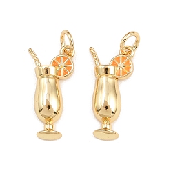 Оранжевый Латунь эмаль подвески, пить чары, стойки покрытие, без кадмия и без свинца, долговечный, реальный 18 k позолоченный, с целью перехода в кольце, оранжевые, 18x9x3.5 мм, отверстие : 3 мм