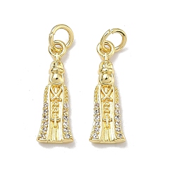 Human Религиозные латунные подвески с микропаве из прозрачного кубического циркония, стойки покрытие, долговечный, без свинца и без кадмия, реальный 18 k позолоченный, святое очарование, 19x6.5x3 мм, Перейти кольцо: 5x1 мм, внутренний диаметр: 3 мм