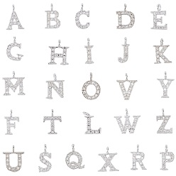 Letter A~Z Brass Micro Pave Cubic Zirconia Pendants, Letter A~Z, Letter A~Z, 9~10x4~10x1.5~2mm, Hole: 1.5mm, 26pcs/box