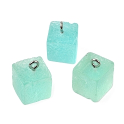 Бледно-бирюзовый Подвески из смолы, желе, с платиново-железными петлями, бледные бирюзовая, 15x11x11 мм, отверстие : 2 мм