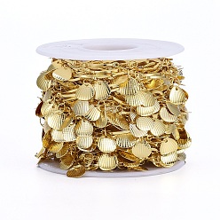 Настоящее золото 18K Латунные цепочки ручной работы, с подвеской в форме раковины гребешка и шпулей, пайки, долговечный, реальный 18 k позолоченный, 15x2x1 мм, около 32.8 футов (10 м) / рулон
