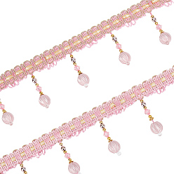 Pink Curtain Plastic Beaded Fringe Trim, Polyester Tassel Embellishments, Pink, 3-5/8 inch(93mm), about 12.58 Yards(11.5m)/Bundle