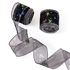 Black Polyester Deco Mesh Ribbons, Star Pattern, Tulle Fabric, Fancy Tulle Roll Spool Fabric For Skirt Making, Black, 2-1/8 inch(55mm)