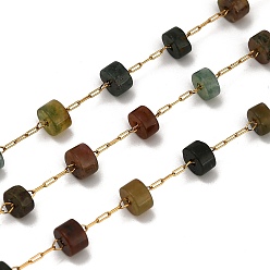 (RRHB277) Кристалл на подкладке из медово-бежевого цвета Ручная работа 304 бусины из индийского агата из нержавеющей стали, плоские круглые звенья, долговечный, пайки, с катушкой, ионное покрытие (ip), реальный 18 k позолоченный, 4.5x2.5 мм