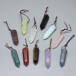Mixed Stone Natural & Synthetic Mixed Stone Big Pointed Pendants, Faceted, Bullet, 51~53.5x12~12.5mm, Hole: 2mm