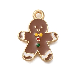 Gingerbread Man Новогодняя тема сплава эмали подвески, золотой свет, Колобок, 18.5x14.5x1.5 мм, отверстие : 1.6 мм