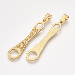 Golden 304 Stainless Steel Big Pendants, Wrench Shape, Golden, 54x12x2mm, Hole: 8x4.5mm