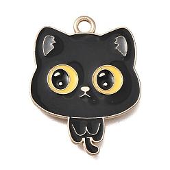 Black Alloy Enamel Pendants, Cat Shape Charms, Light Gold, Black, 26.5x20.5x1mm, Hole: 2mm