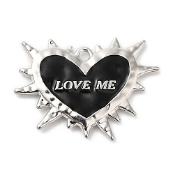 Черный Подвески из эмали и сплава, платина, шарма сердца, чёрные, 21.5x29.5x2.5 мм, отверстие : 1.8 мм