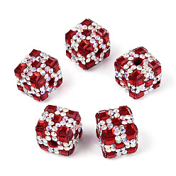 (123L) Белый крем непрозрачный блеск Бусины из полимерной глины со стразами и квадратным акрилом, сверкающие кубические бусины для самодельных украшений и украшений для ручек, огнеупорный кирпич, 15~15.5x15~15.5x15~15.5 мм, отверстие : 4 мм