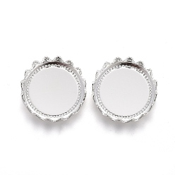 Серебро 304 Настройки нержавеющей стали кабошон, кружева края ободок чашки, плоско-круглые, серебряные, лоток : 12 мм, 13x3.5 мм