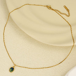 Золотой 304 ожерелья с геометрическим овальным кулоном из натуральной ракушки пауа из нержавеющей стали, золотые, кулон: 1.2x0.8 см