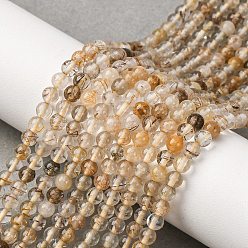 Rutilated Кварц Природные Rutilated кварцевые нити бисера, круглые, 4 мм, отверстие : 0.7 мм, около 99 шт / нитка, 14.57'' (37 см)