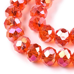 Orange Red Electroplate Glass Beads Strands, AB Color Plated, Faceted, Rondelle, Orange Red, 6x5mm, Hole: 1mm, about 85~88pcs/strand, 16.1~16.5 inch(41~42cm)