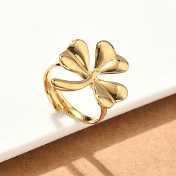 Золотой 304 палец кольца из нержавеющей стали, клевер амулеты, ионное покрытие (ip), золотые, 23x19.5 мм, 17 мм