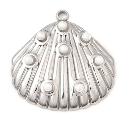 Нержавеющая Сталь Цвет 304 подвески из нержавеющей стали, с ABS имитации жемчуга, шарм в форме ракушки, анти-тускнение, цвет нержавеющей стали, 29.5x29.5x5 мм, отверстие : 2.5 мм