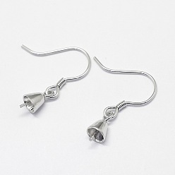 Platinum Anti-Tarnish Rhodium Plated 925 Sterling Silver Earring Hooks, for Half Drilled Beads, Platinum, 21.5mm, 21 Gauge, Pin: 0.7mm