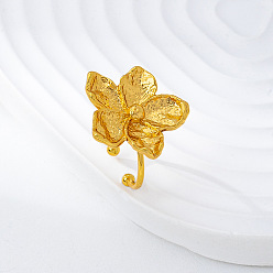 Golden Alloy Cuff Open Rings for Women, Flower, Golden, Flower: 16mm, Inner Diameter: 15~20mm