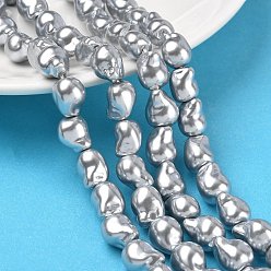 Серебро Гальванические стеклянные бусины, бисера имитации жемчуга, самородки, серебряные, 10~12x9~10x8~9 мм, отверстие : 1.2 мм, около 37 шт / нитка, 15.75'' (40 см)