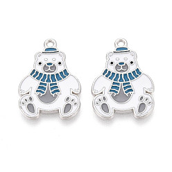Белый Подвески в виде медведей из эмалированного сплава с гальваническим покрытием, без кадмия, без никеля и без свинца, платина, белые, 25x17.5x1 мм, отверстие : 1.6 мм
