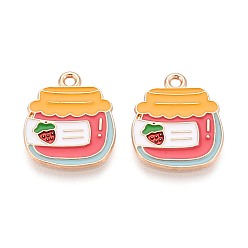 Золотистый Подвески из сплава и эмали, бутылка с клубничным узором, золотой свет, золотые, 19x16x1 мм, отверстие : 1.6 мм