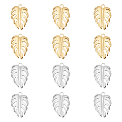 Золотой & Цвет Нержавеющей Стали 12 шт 2 цвета 304 подвески из нержавеющей стали, подвески из тропических листьев, лист монстры, золотые и нержавеющая сталь цвет, 26.5x18x2 мм, отверстие : 2.5 мм, 6 шт / цвет