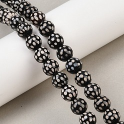 Round Pattern Тибетского стиля DZI бисер нитей, природных бисера агат, круглые, чёрные, окрашенная и подогревом, круглый узор, 10 мм, отверстие : 1 мм, около 35 шт / нитка, 13.70'' (34.8 см)