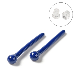 Морской Синий Гипоаллергенные серьги-гвоздики из биокерамики с цирконием и шариками из керамики, не выцветает и не содержит никеля, круглые, Marine Blue, 13.5x2 мм