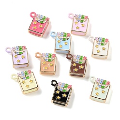 Mixed Color Alloy Enamel Pendants, Crayon Box Charms, Mixed Color, 17x15.5x4mm, Hole: 1.7mm