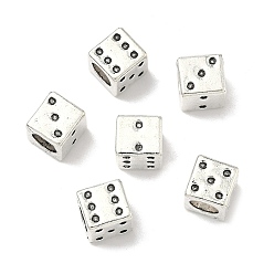 Античное Серебро Европейские сплавочные бусины тибетского стиля , игральная кость, бусины с большим отверстием, без кадмия и без свинца, античное серебро, 7.5x7x7 мм, Отверстие : 5 мм , около 751 шт / 1000 г