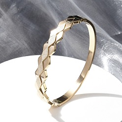 Розовое Золото Ионное покрытие (IP) 304 шарнирные браслеты из нержавеющей стали для женщин, матовые, волна, розовое золото , внутренний диаметр: 2x2-3/8 дюйм (5x6 см)