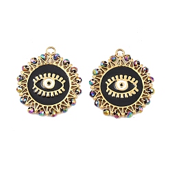 Черный 304 Подвески из эмалированного стекла и нержавеющей стали, круглые амулеты со злыми глазами, золотые, чёрные, 22x19.5x2.5 мм, отверстие : 2.5 мм
