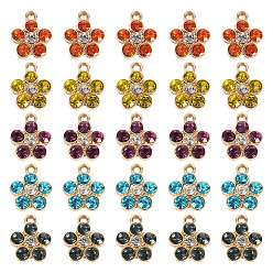 Light Gold 25шт 5 цветной сплав с подвесками из горного хрусталя, , золотой свет, золотой свет, 14.5x12x4 мм, отверстие : 1.8 мм, 5 шт / цвет