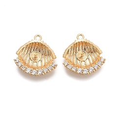 Настоящее золото 18K Латунный микро-паве кубический цирконий, за половину пробурено бисера, формы раковины, без кадмия, без никеля и без свинца, реальный 18 k позолоченный, 15.5x15x4.5 мм, отверстие : 1.2 мм, штифты : 0.8 мм