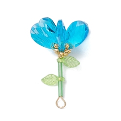 Темно-Голубой Подвески-цветы из стеклянных бусин ручной работы, с 304 петлей из нержавеющей стали, граненые, глубокое синее небо, 39~41x23~24.5x24~26 мм, отверстие : 4x2.5 мм