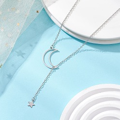 Нержавеющая Сталь Цвет 201 подвеска-лариат из нержавеющей стали в форме звезды и луны, латунные ожерелья с цепочкой и кабелем, цвет нержавеющей стали, 25.39 дюйм (64.5 см)